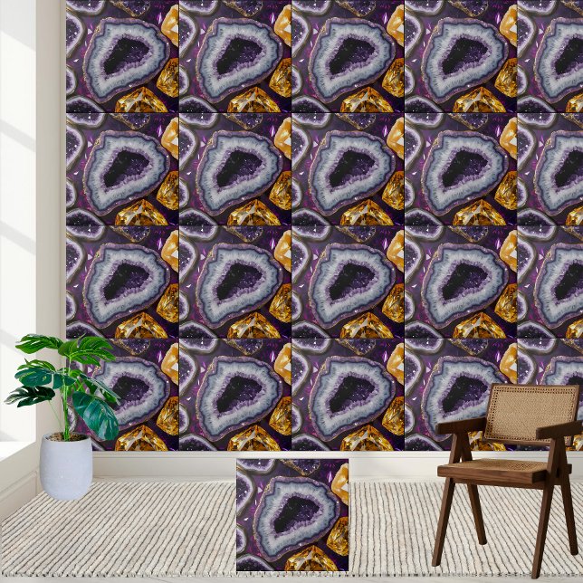 Ametyst och Citrine Geode Tile Kakelplatta (Amethyst and Citrine Geode Tile)