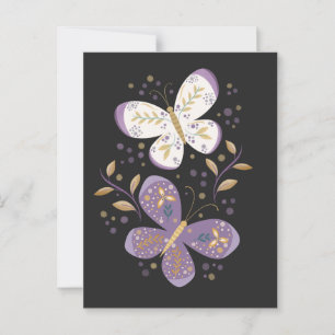 Ametyst och Guld Butterflies Vykort