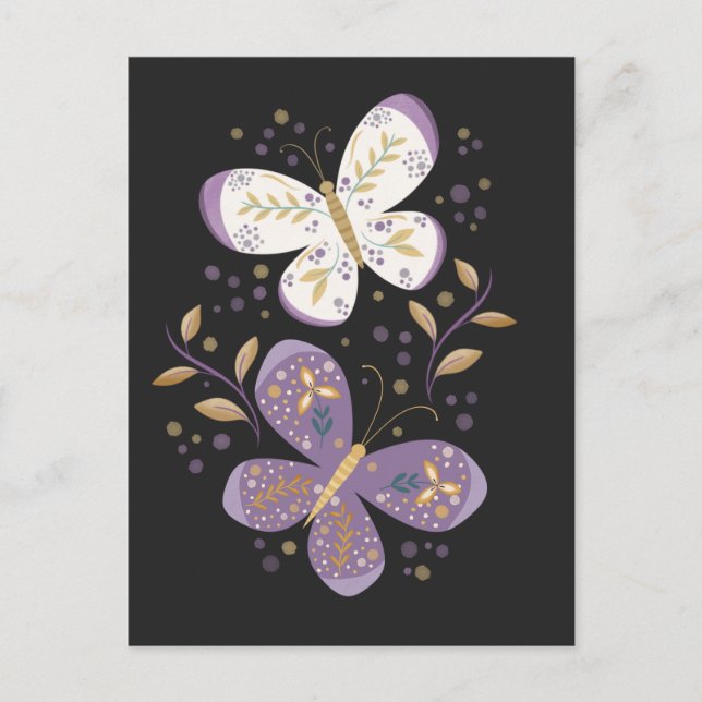 Ametyst och Guld Butterflies Vykort (Framsida)