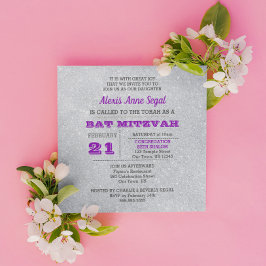 Ametyst och Silver Glitter Glam Bat mitzvah Inbjudningar