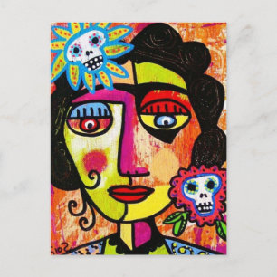 Ametyst Sugar Skull Mexikanska kvinnan Vykort