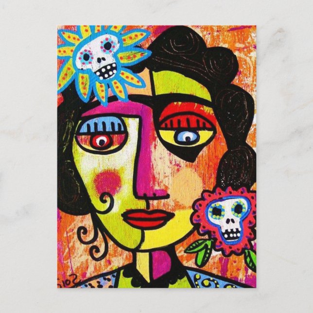 Ametyst Sugar Skull Mexikanska kvinnan Vykort (Framsida)