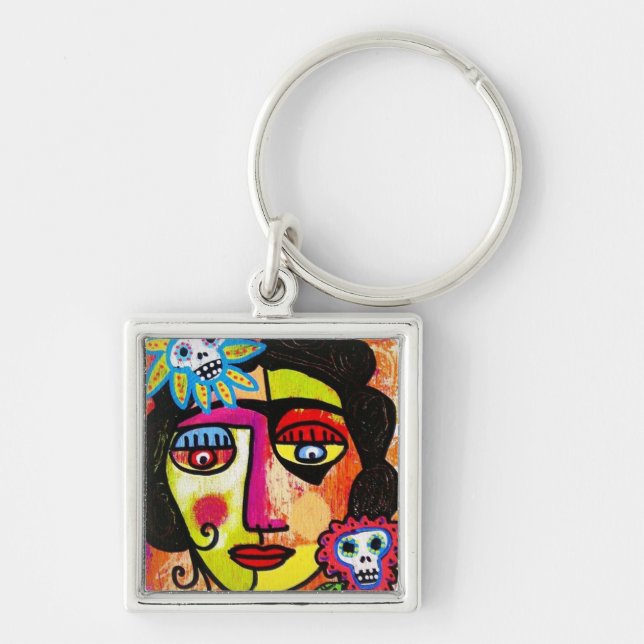 Ametyst Sugar Sull Frida av SilberZweigArts Fyrkantig Silverfärgad Nyckelring (Framsidan)