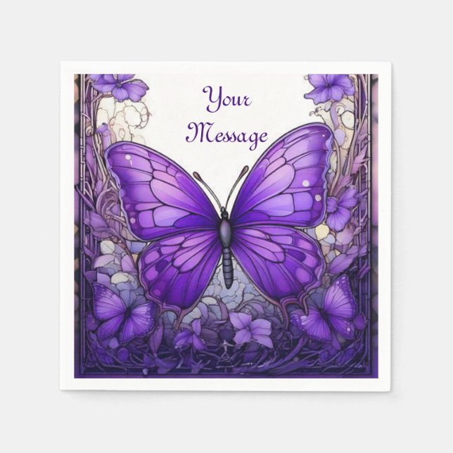 Ametyst Vingar Papper Napkins, Standard Cocktail Pappersservett (Framsidan)