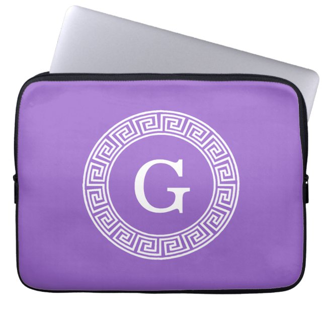 Ametyst Wht Grekiska Nyckel Rnd Ram Initial Monogr Laptop Sleeve (Framsidan)