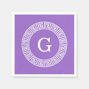Ametyst Wht Grekiska Nyckel Rnd Ram Initial Monogr Pappersservett