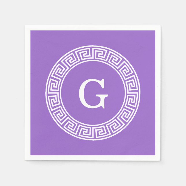 Ametyst Wht Grekiska Nyckel Rnd Ram Initial Monogr Pappersservett (Framsidan)