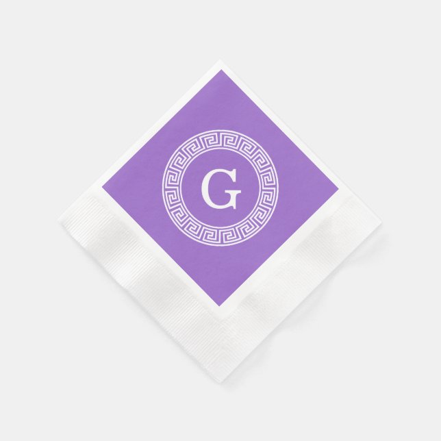 Ametyst Wht Grekiska Nyckel Rnd Ram Initial Monogr Pappersservett (Hörn)