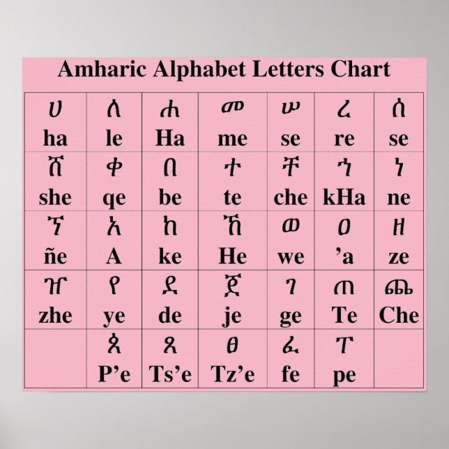 Amharic Alphabet Brev Chart - 33 grader Poster (Framsidan)