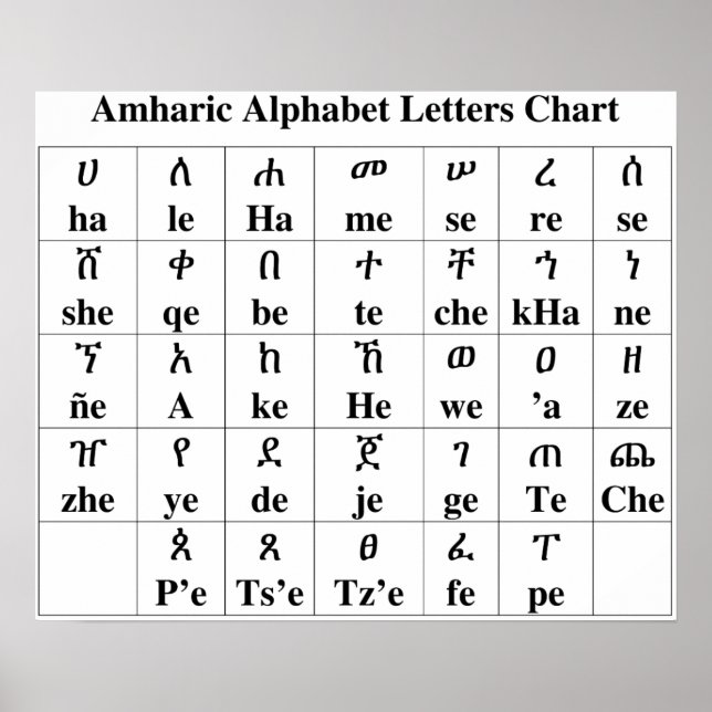 Amharic Alphabet Brev Chart - 33 grader Poster (Framsidan)