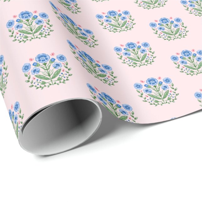 Amherst Floral Print on Pink Presentpapper (Rullad Hörn)