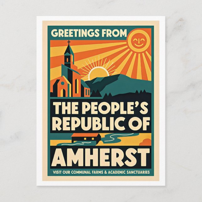 Amherst MA Folkrepubliken Amherst Retro Vykort (Framsida)