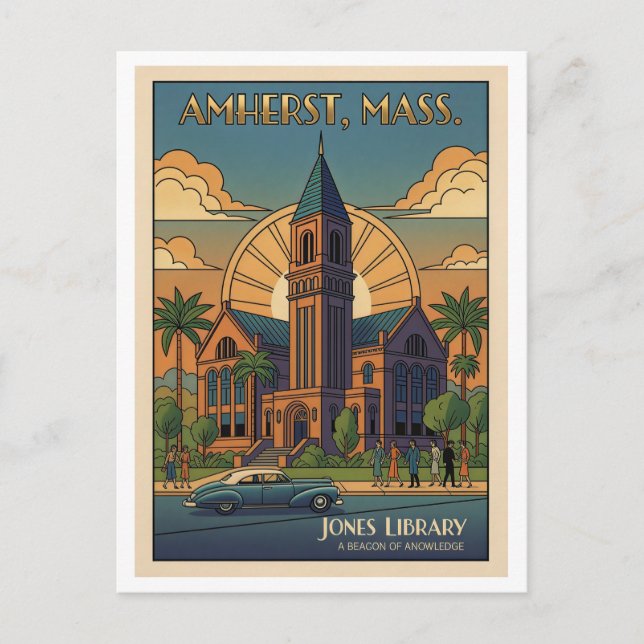 Amherst Massachusetts – Jones Library Färgrik AI Vykort (Framsida)