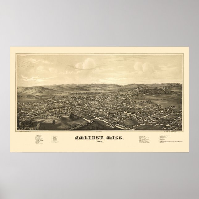 Amherst, MORSA Panoramic Karta - 1886 Poster (Framsidan)