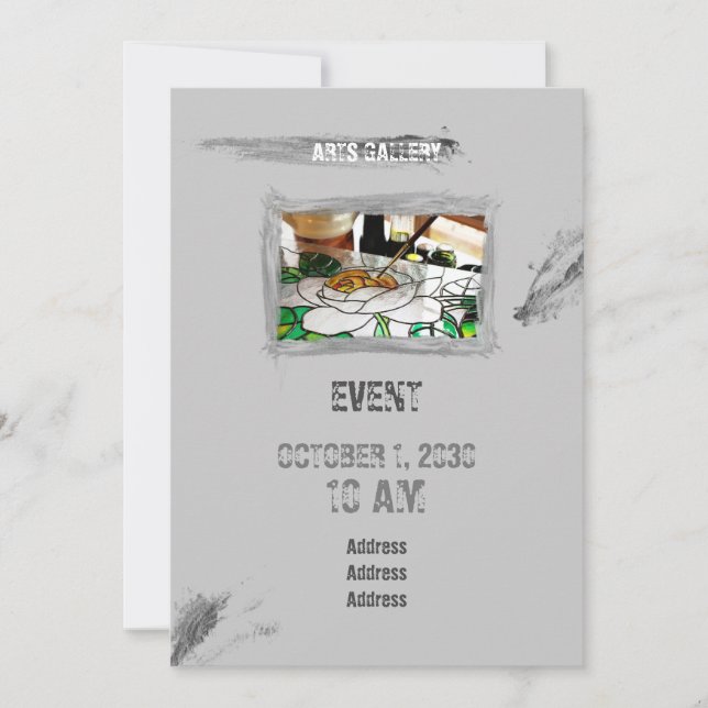 Amiable Grått Brushstrokes Stains Hand plockade Ar Inbjudningar (Framsida)