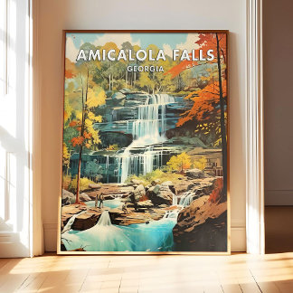 Amicalola Falls Georgia Affisch Konsttryck, Retro