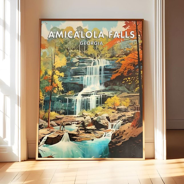 Amicalola Falls Georgia Affisch Konsttryck, Retro  (Skapare uppladdad)
