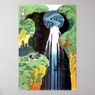 Amida Waterfall, japansk finkonst av Hokusai Poster