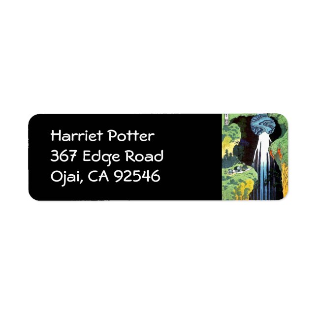 Amida Waterfall, japansk finkonst av Hokusai Returadress Etikett (Framsidan)