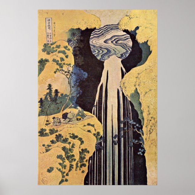 Amidas vattenfall av Katsushika Hokusai Poster (Framsidan)