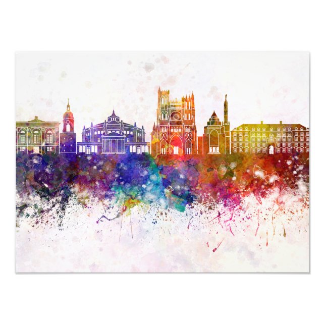 Amiens skyline in watercolor background fototryck (Framsidan)