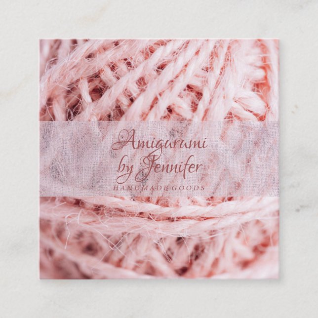 Amigurumi Garn Rosa Virkning Fyrkantigt Visitkort (Framsida)
