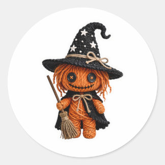 Amigurumi-stil Sydd Pumpa Häxa med Kvast Runt Klistermärke