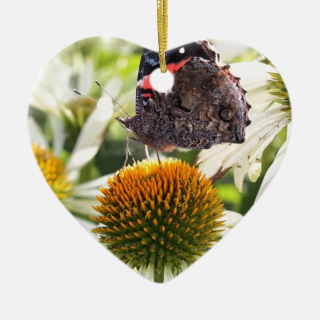 Amiral Butterfly på Flower Julgransprydnad Keramik (Framsidan)