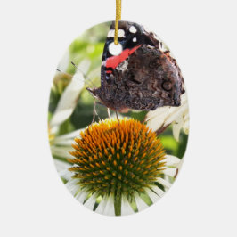 Amiral Fjäril på Blomma Julgransprydnad Keramik