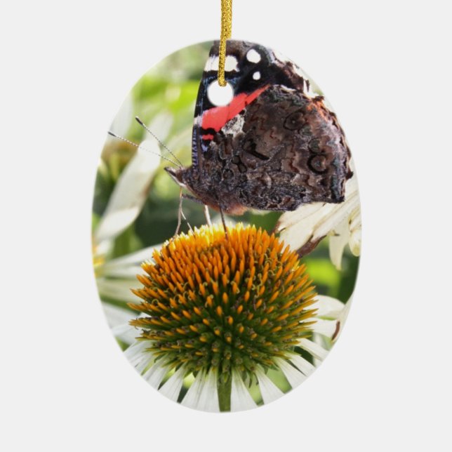 Amiral Fjäril på Blomma Julgransprydnad Keramik (Framsidan)
