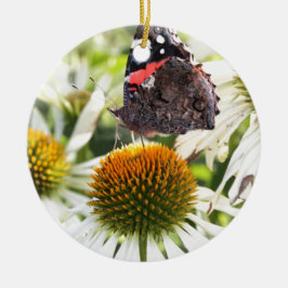 Amiral Fjäril på Blomma Julgransprydnad Keramik