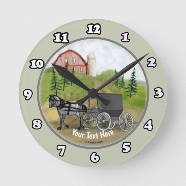 Amish Buggy Returning Clock Rund Klocka (Framsida)