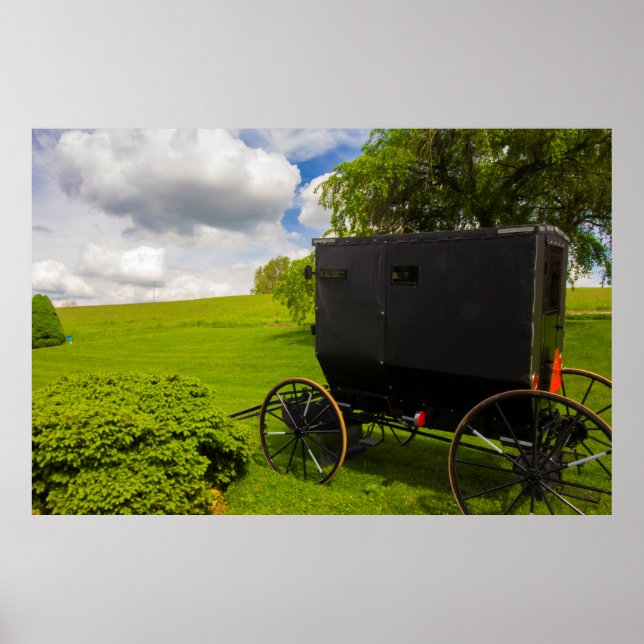 Amish Buggy vid Hillside Farm Poster (Framsidan)