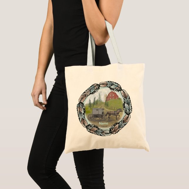 Amish-buggy-visiting anpassat namn shoppingbag tygkasse (Framsida (produkt))