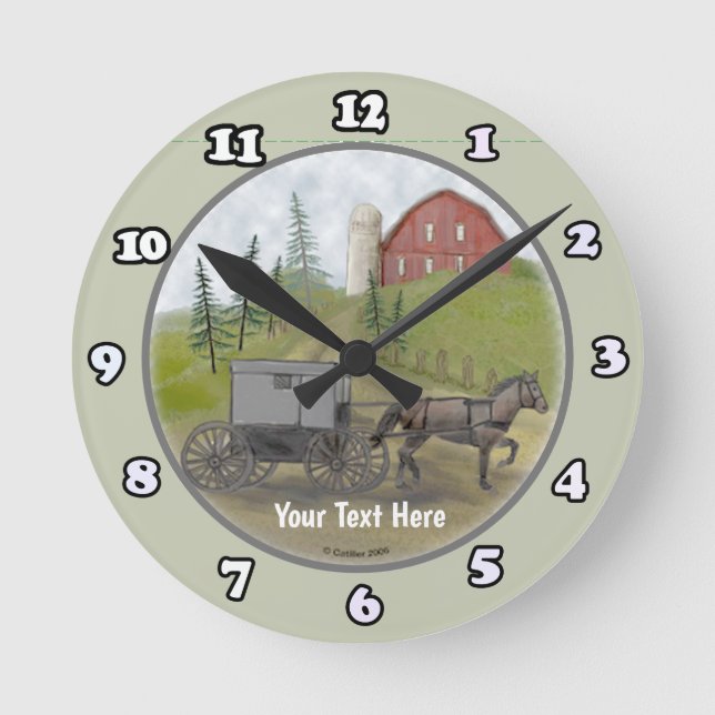 Amish Buggy Visiting Clock Rund Klocka (Framsida)