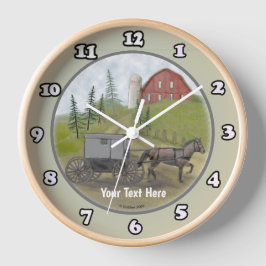 Amish Buggy Visiting Clock Rund Klocka