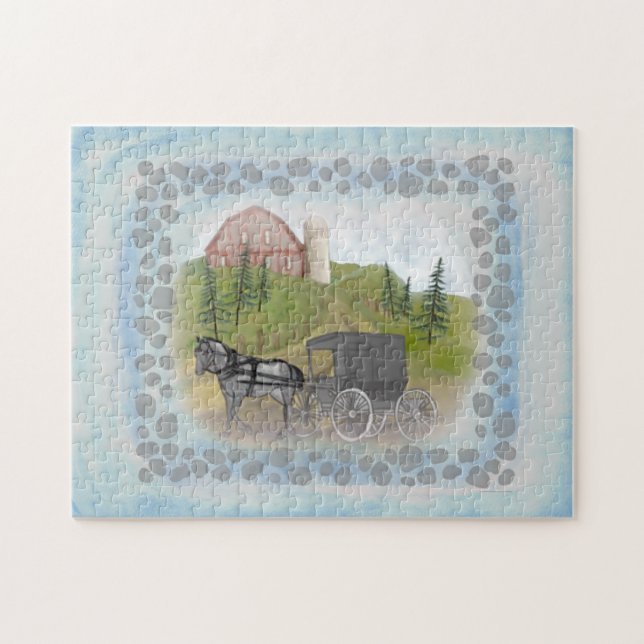 Amish Buggy Visiting Pussel (Horisontell)
