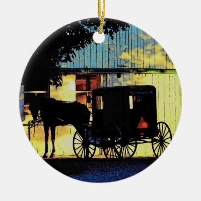 Amish Buggyprydnad Julgransprydnad Keramik (Framsidan)