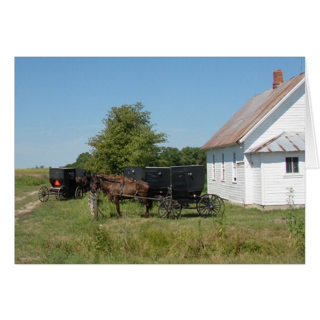 Amish Church and Horses Hälsningskort (Framsidan Horizontal)