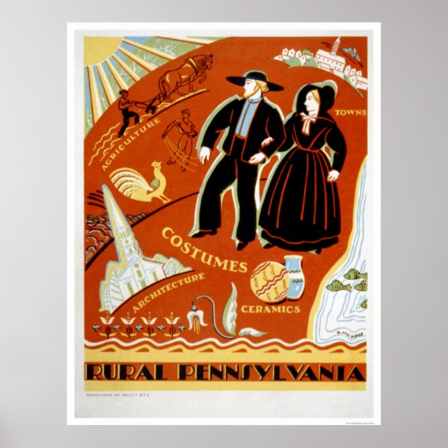 Amish Costume Tradition 1938 WPA Poster (Framsidan)