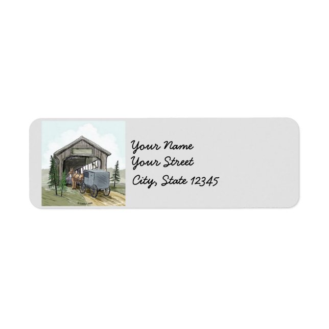 Amish Covered Bridge Returadress Etikett (Framsidan)
