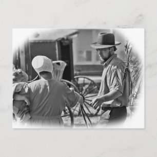 Amish Family-(b&w)-vykort Vykort