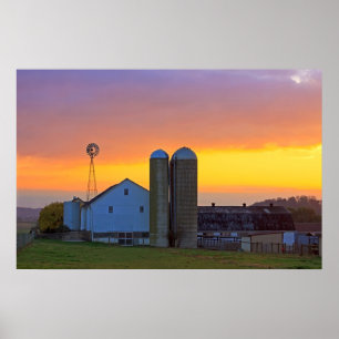 Amish Farm vid Sunrise Poster