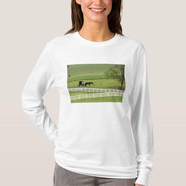 Amish farm with horse and buggy nära Berlin. Tee Shirt (Framsida)