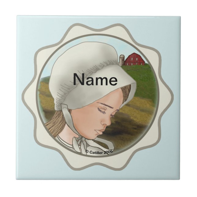 Amish Girl Bonnet Kakelplatta (Framsidan)