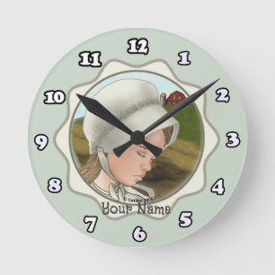 Amish Girl Bonnet Rund Klocka