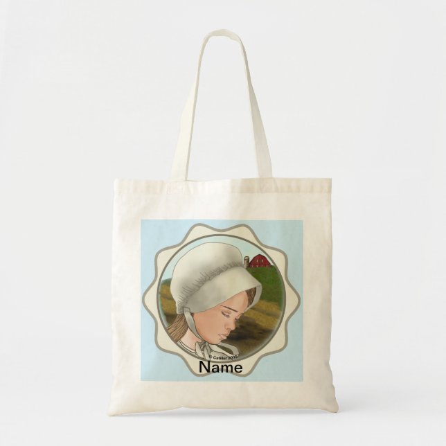 Amish Girl Bonnet Tote Bag Tygkasse (Framsidan)