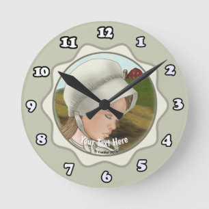 Amish Girl Wearing Bonnet Round Clock Rund Klocka
