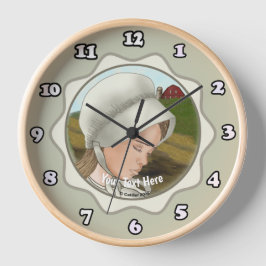 Amish Girl Wearing Bonnet Round Clock Rund Klocka
