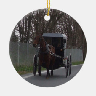 Amish häst- & Buggyprydnad Julgransprydnad Keramik